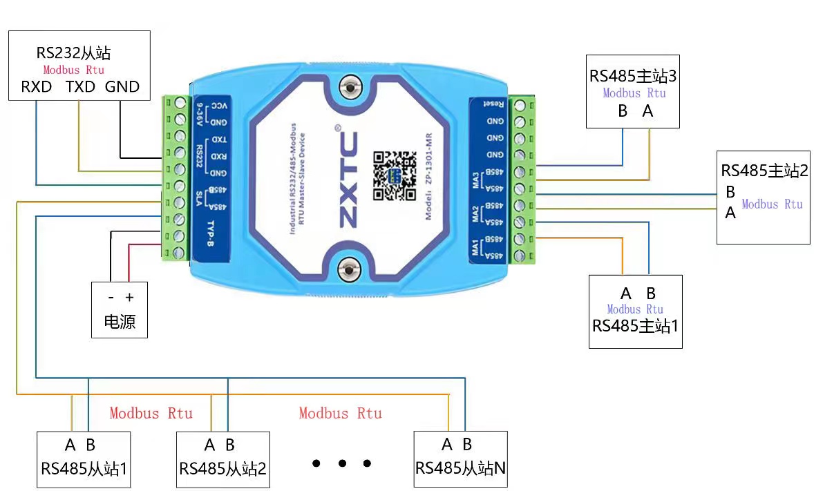 RS485 2主一从 